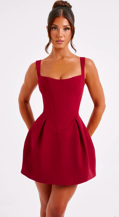 Babyboo Dresses & Skirts - Babyboo Janiyah Mini Dress Wine Burgundy Corset Fit Flare XS NWT